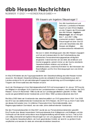 Wir trauern um Ingelore Steuernagel † Wir trauern um Ingelore Steuernagel †