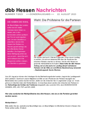 Sonderausgabe Wahlprüfsteine Sonderausgabe Wahlprüfsteine